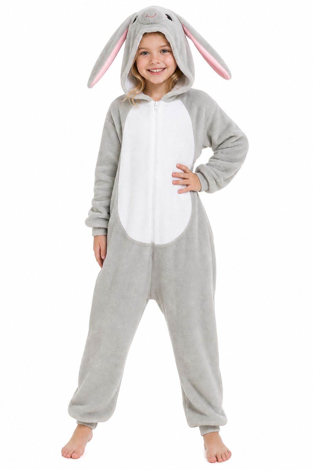Kids' Hooded Gray Bunny Kigurumi Onesie