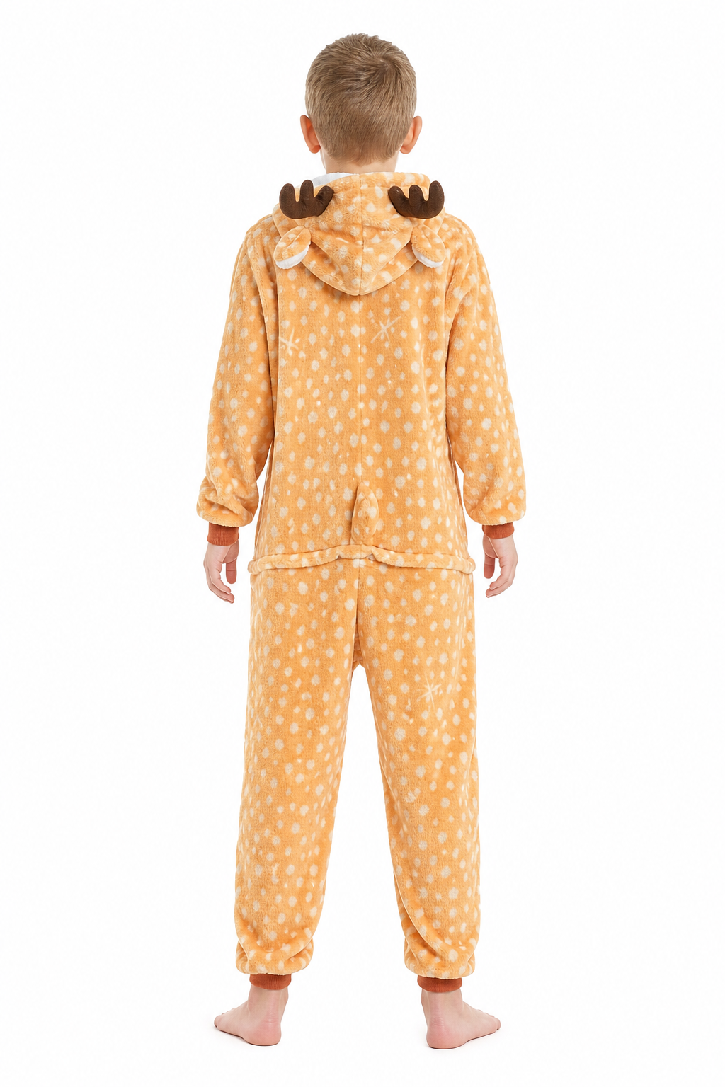 Kids' Hooded Orange Antlered Deer Kigurumi Pajama Onesie