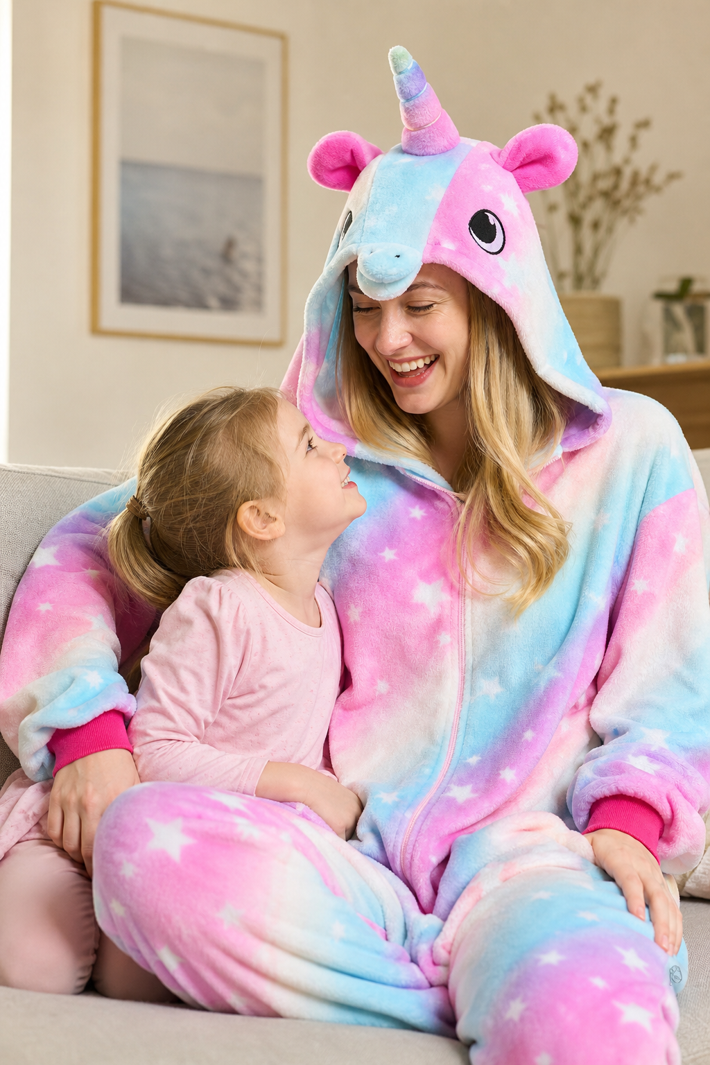 Adult Hooded Pastel Rainbow Star Stripe Unicorn Kigurumi Onesie