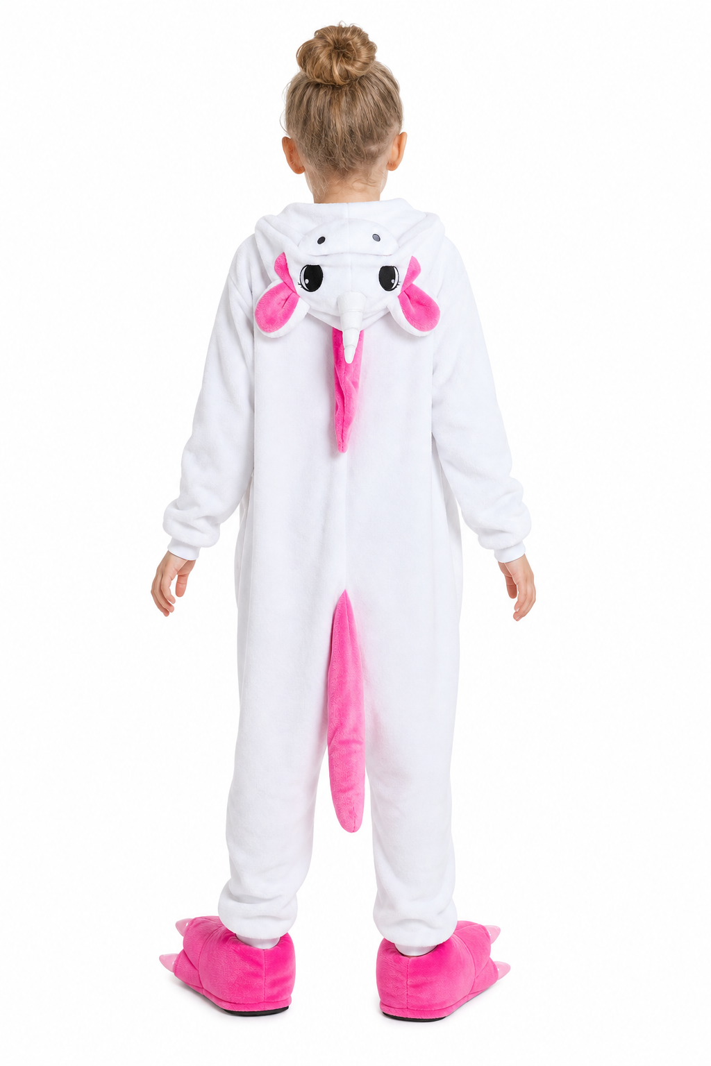 Kids' Hooded White and Hot Pink Unicorn Plush Kigurumi Onesie