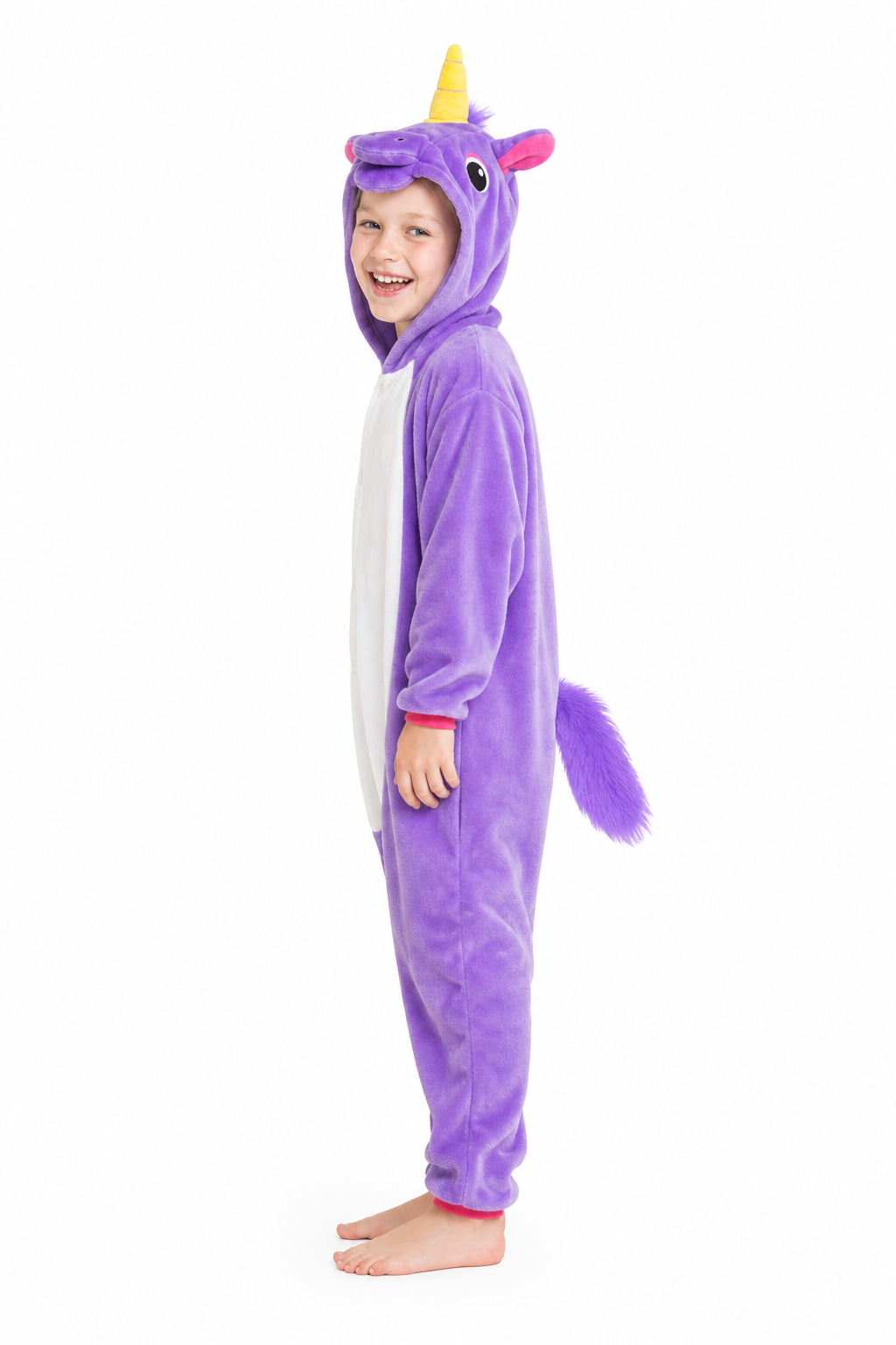 Kids' Hooded Solid Purple Unicorn Kigurumi Costume Onesie