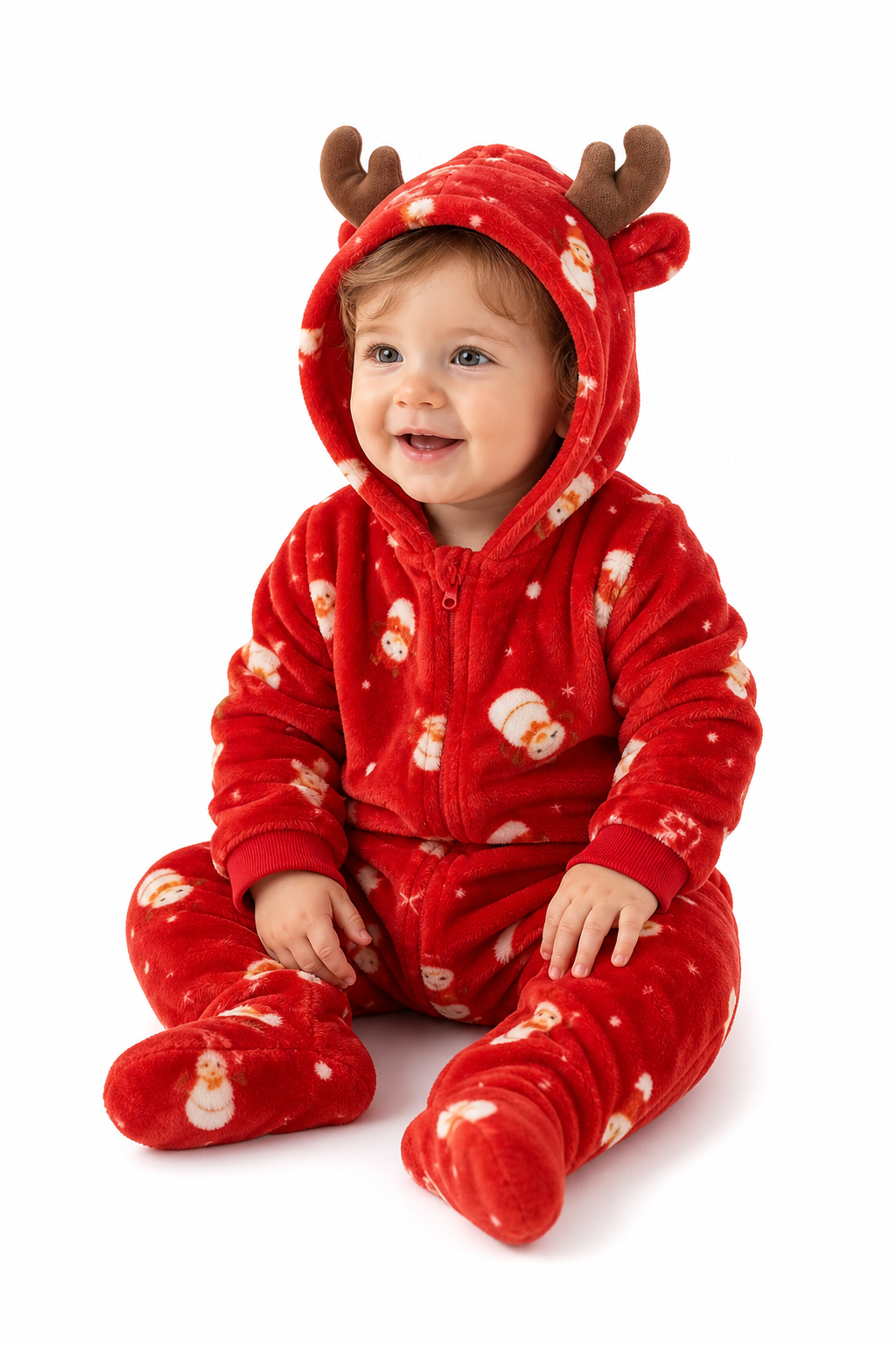 Baby Red Plush Snowman Reindeer Hooded Onesie