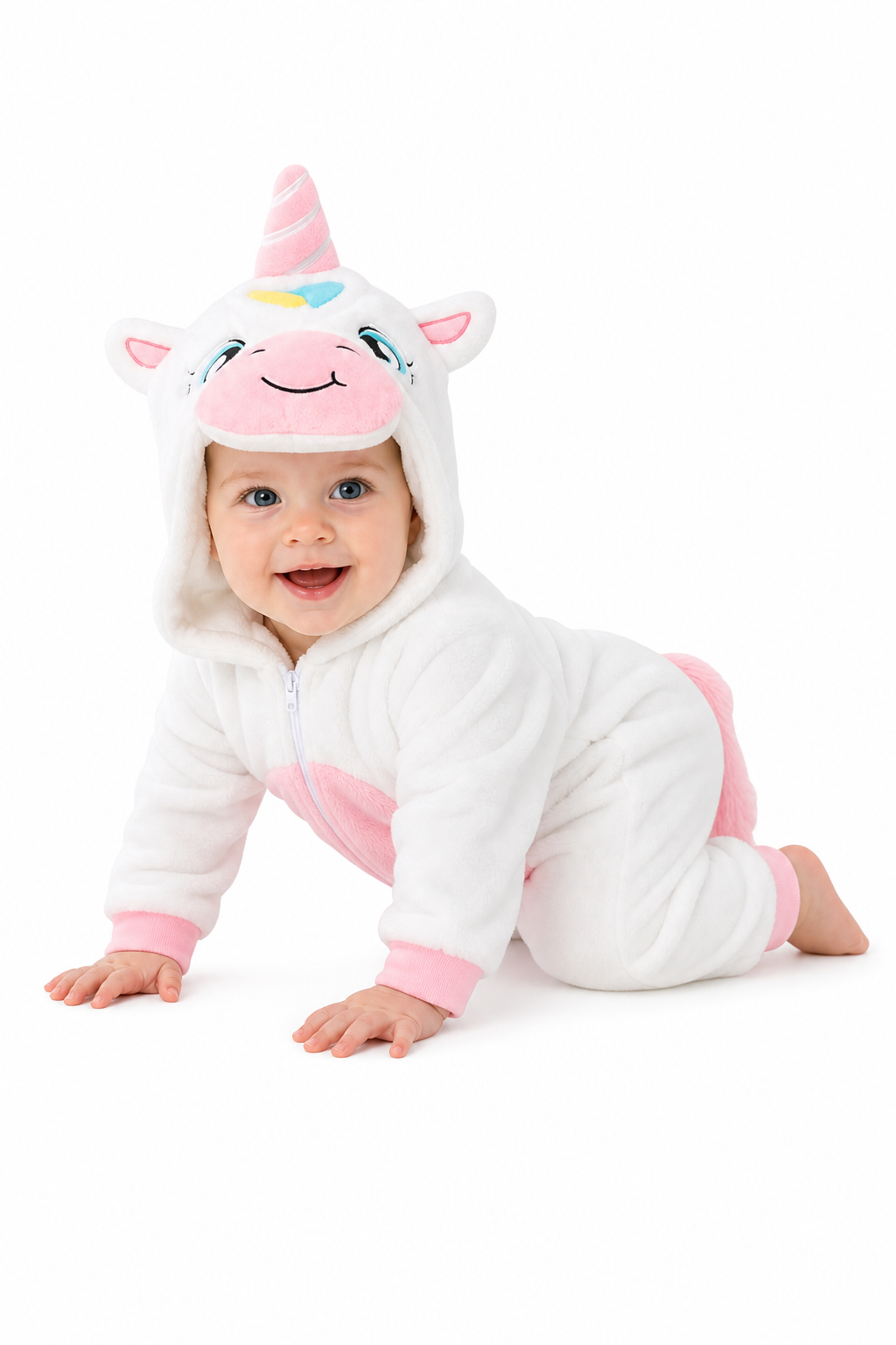 Cozy Baby White Plush Unicorn Hooded Onesie