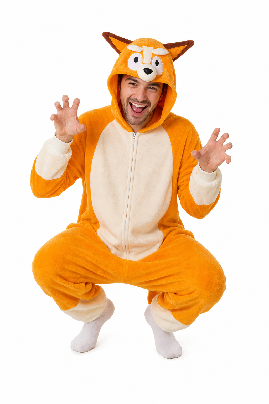 Adult Hooded Tan Orange Fox Kigurumi Onesie