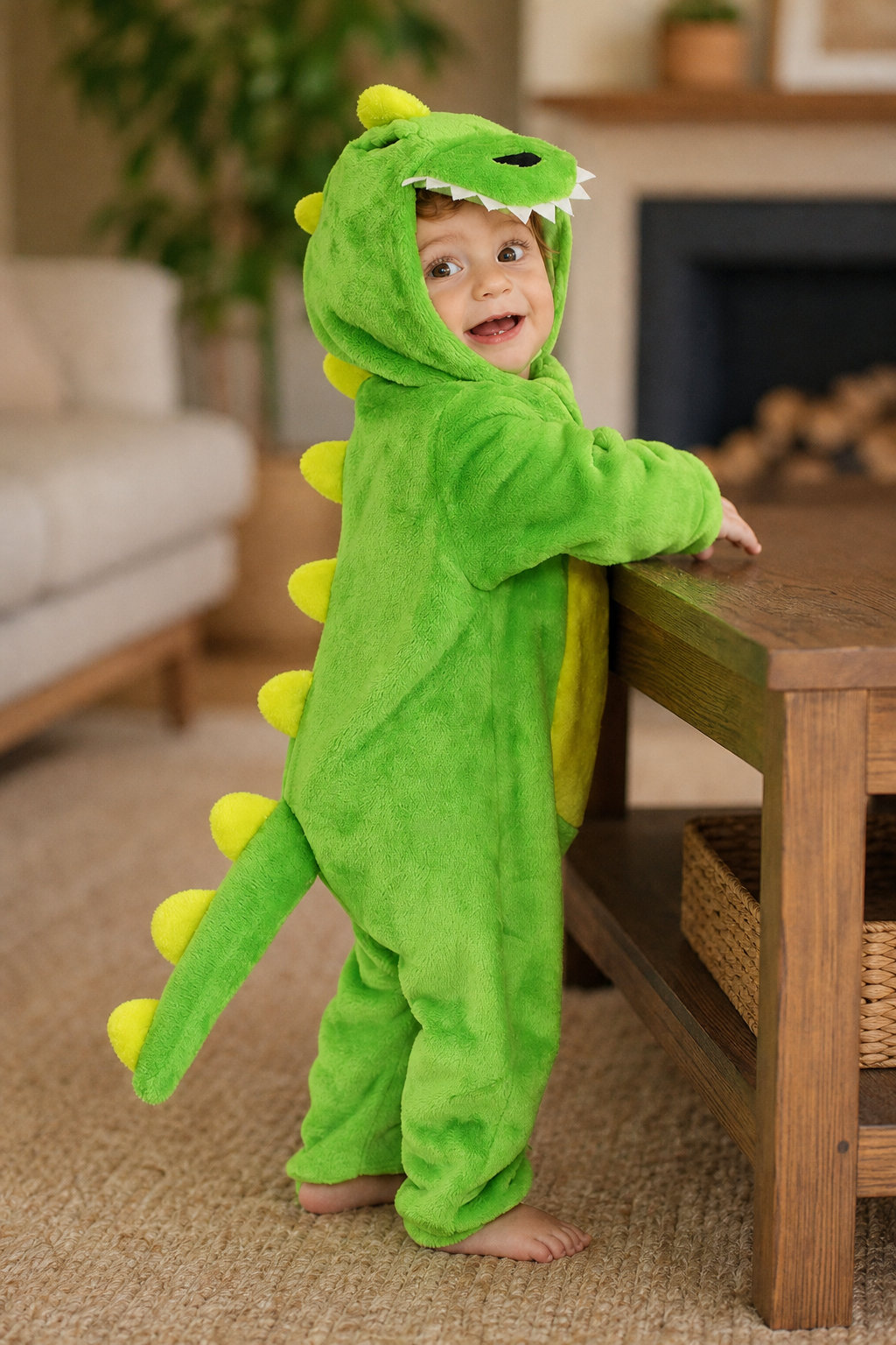 Green Plush Dinosaur Baby Hooded Kigurumi Onesie