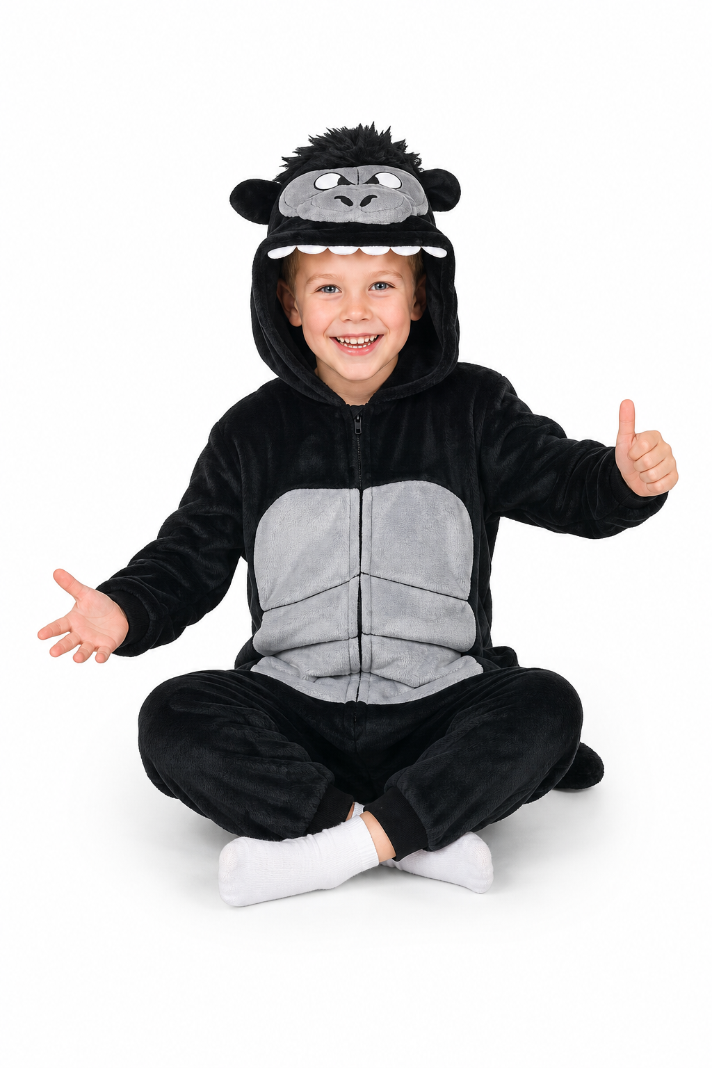 Kids' Hooded Black Gorilla Kigurumi Costume Onesie
