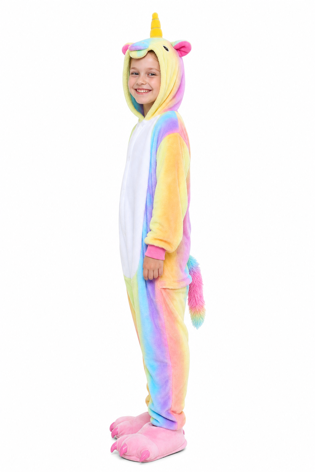 Kids' Hooded Pastel Rainbow Unicorn Kigurumi Pajama Onesie