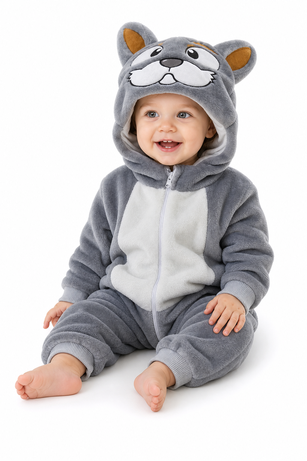 Cute Gray Plush Animal Hooded Baby Kigurumi Onesie