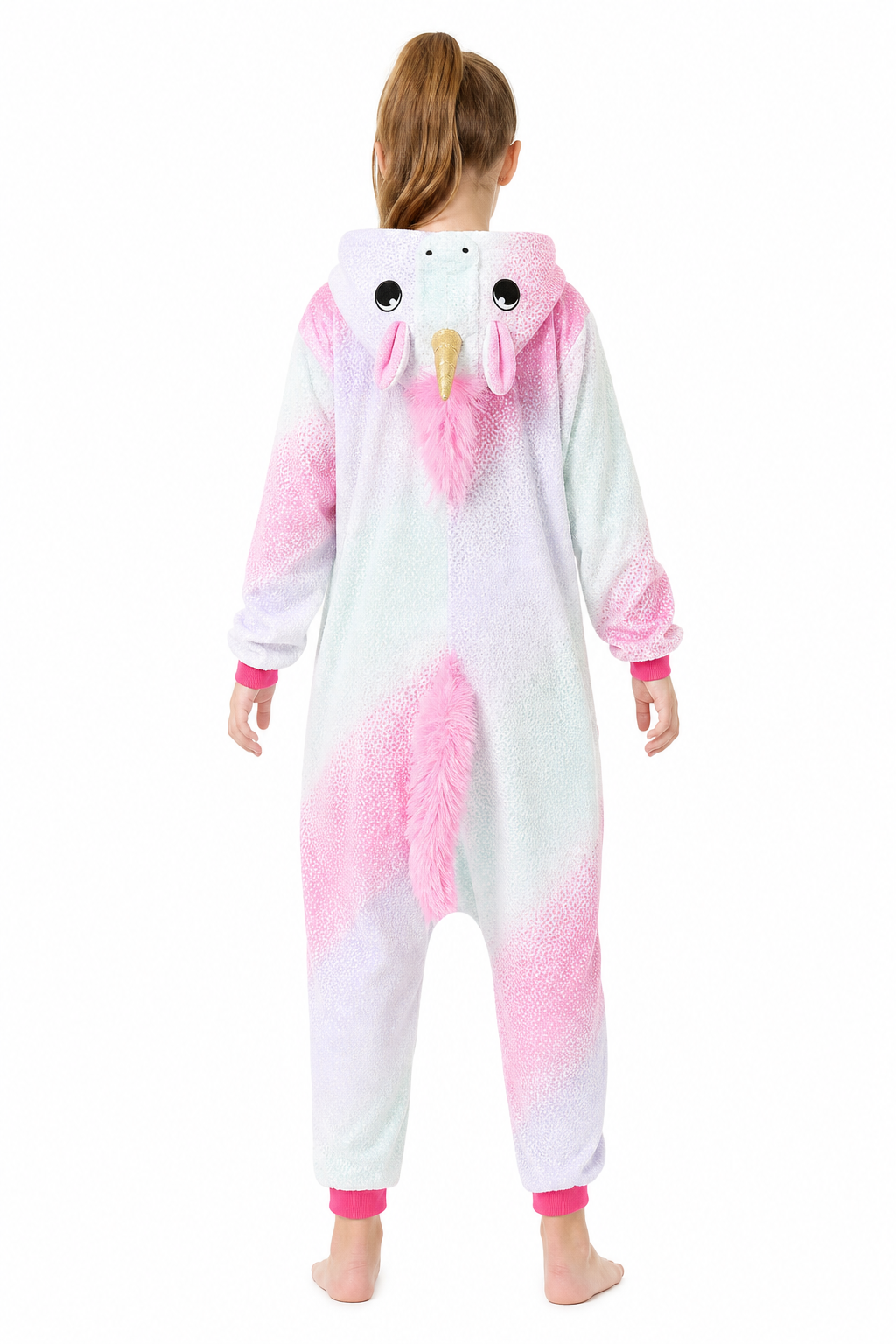 Kids' Hooded Pink and Mint Gradient Unicorn Plush Kigurumi Onesie
