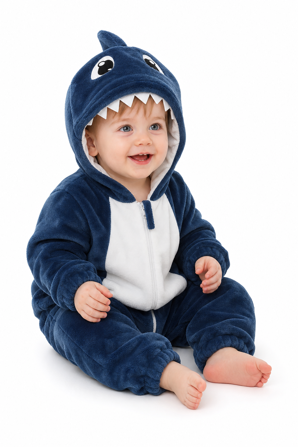 Cozy Blue Baby Plush Shark Kigurumi Onesie