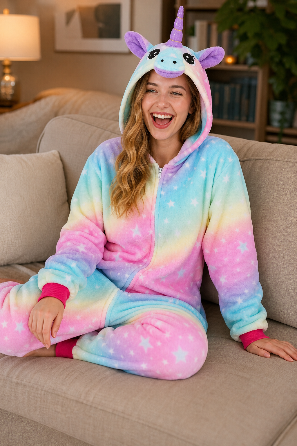Adult Hooded Pastel Aurora Star Unicorn Kigurumi Onesie