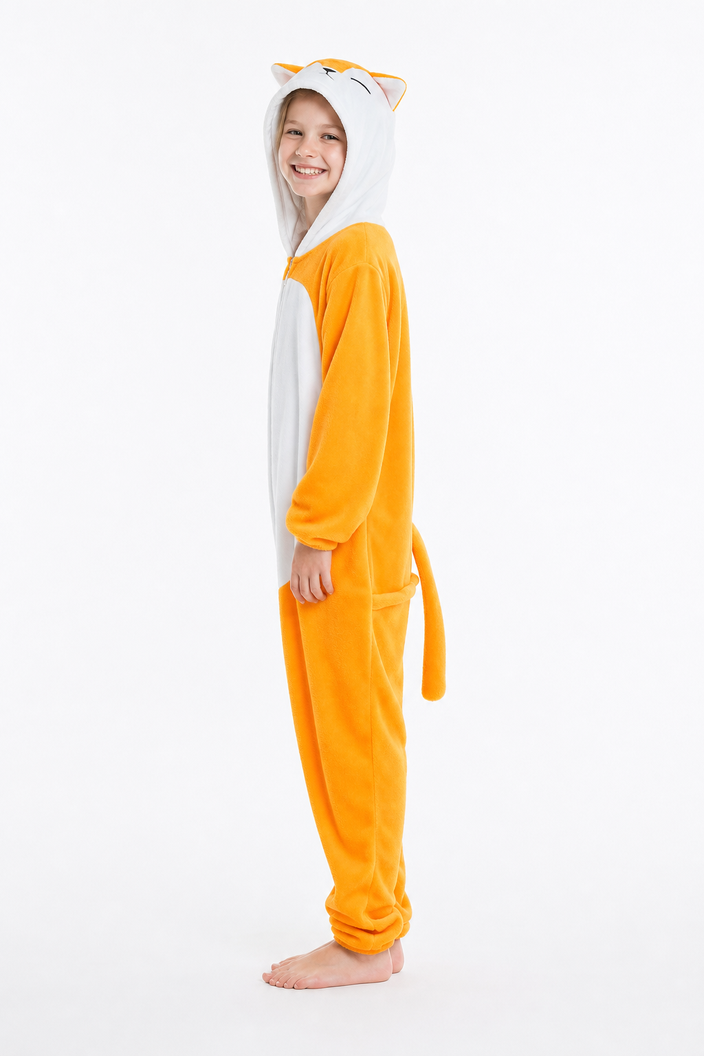 Kids' Hooded Bright Orange Fox Kigurumi Pajama Onesie