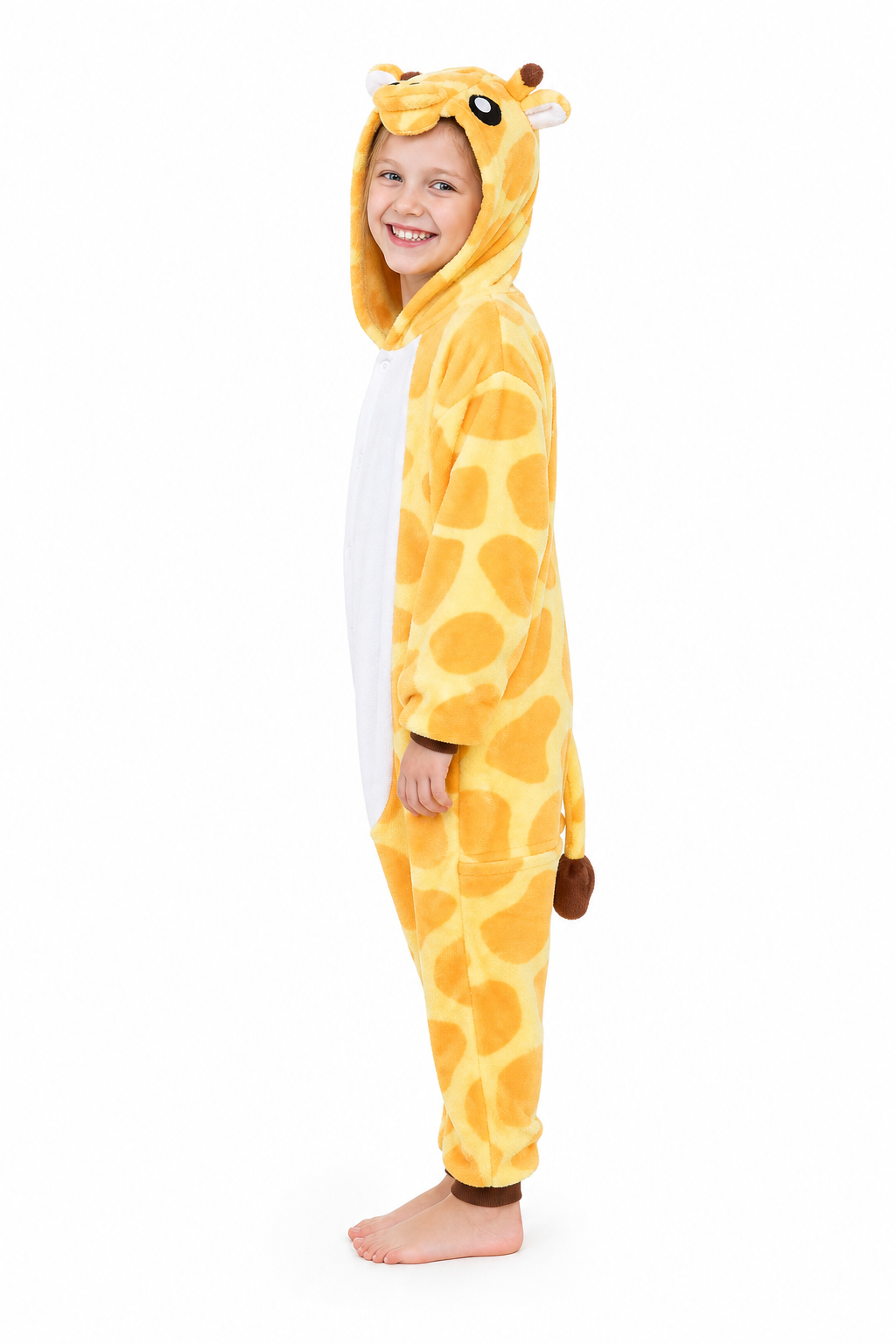Kids' Hooded Yellow Giraffe Plush Kigurumi Onesie