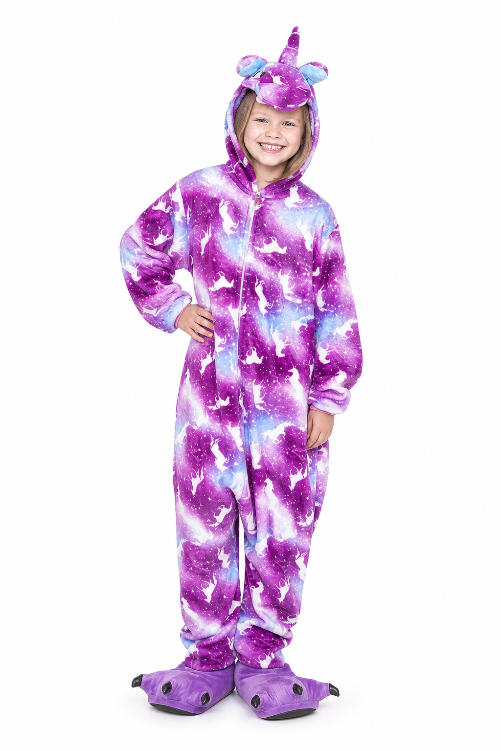 Kids' Hooded Purple Galaxy Unicorn Kigurumi Costume Onesie