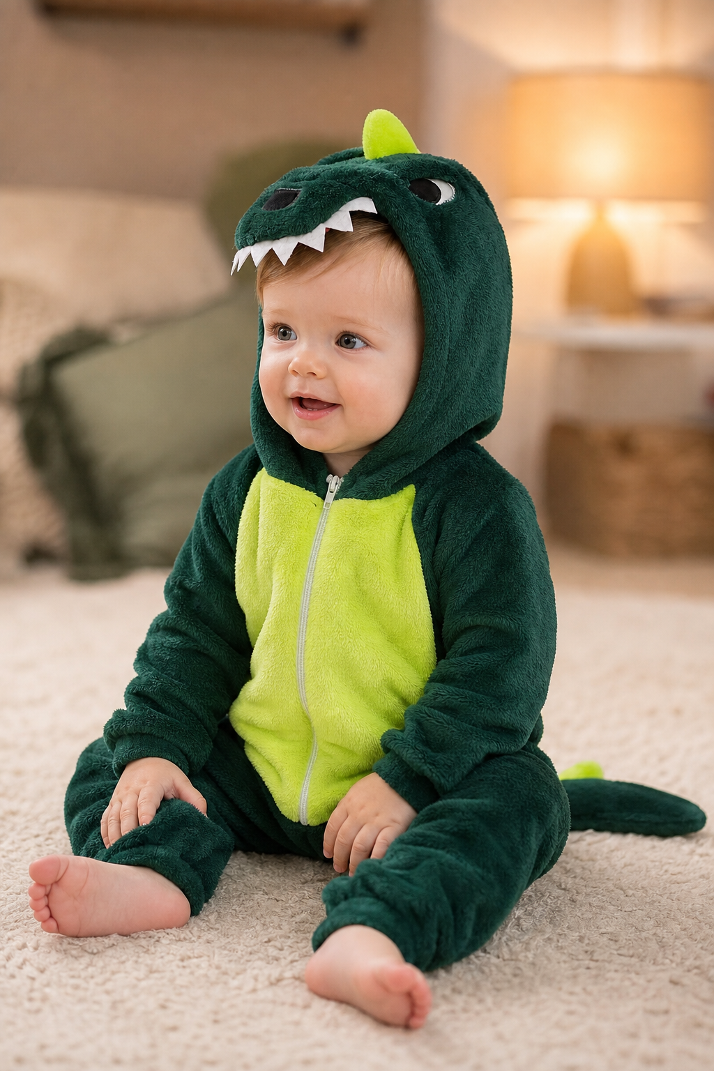 Hooded Plush Green Dinosaur Baby Kigurumi Onesie
