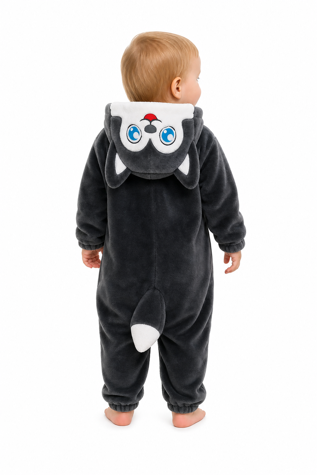 Plush Grey Husky Hooded Baby Kigurumi Onesie