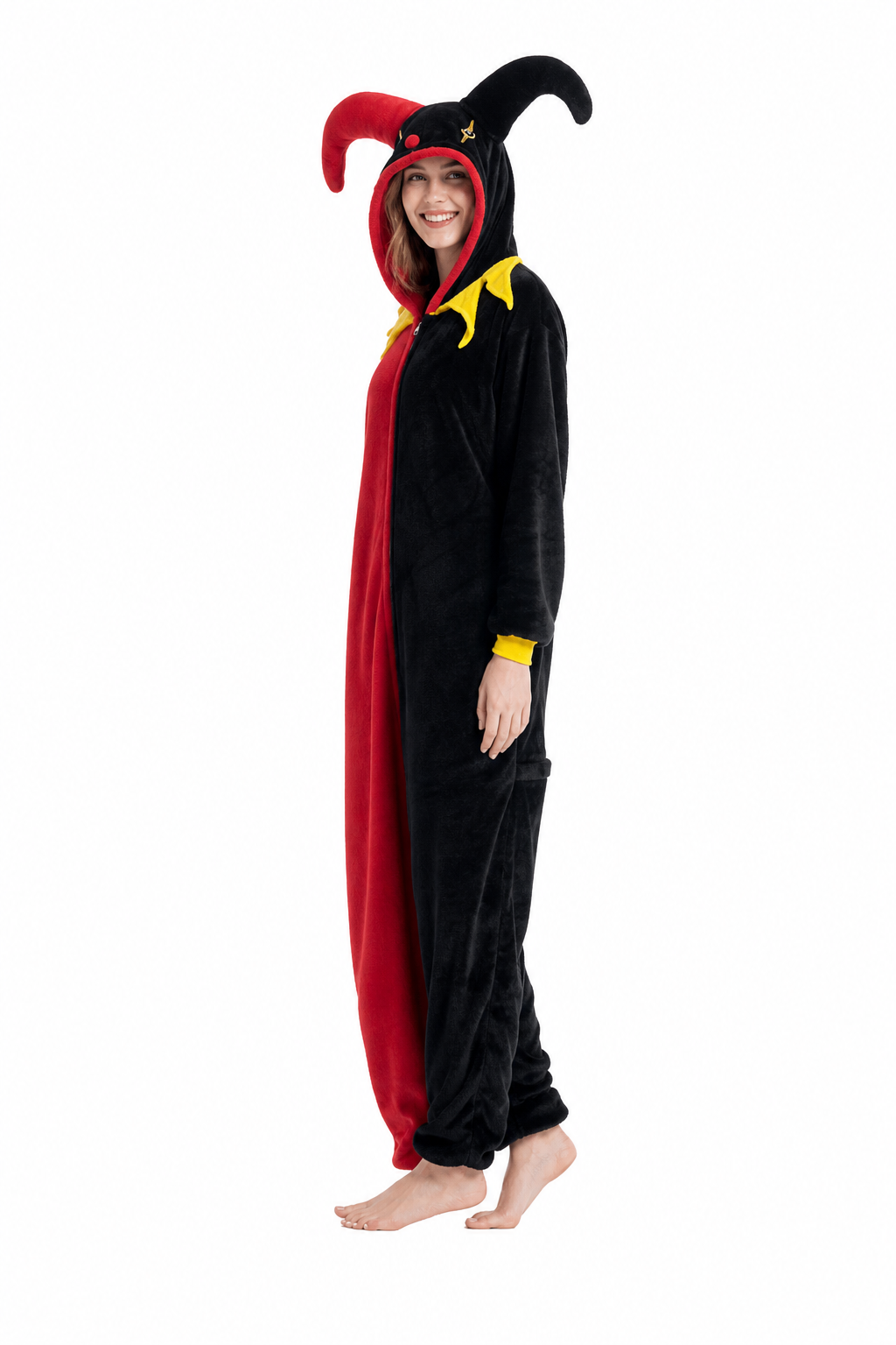 Adult Hooded Red & Black Jester Kigurumi Onesie