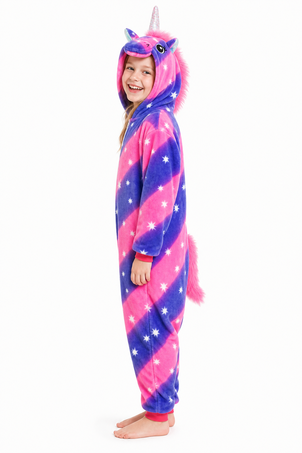 Kids' Hooded Pink and Indigo Star Unicorn Kigurumi Pajama Onesie