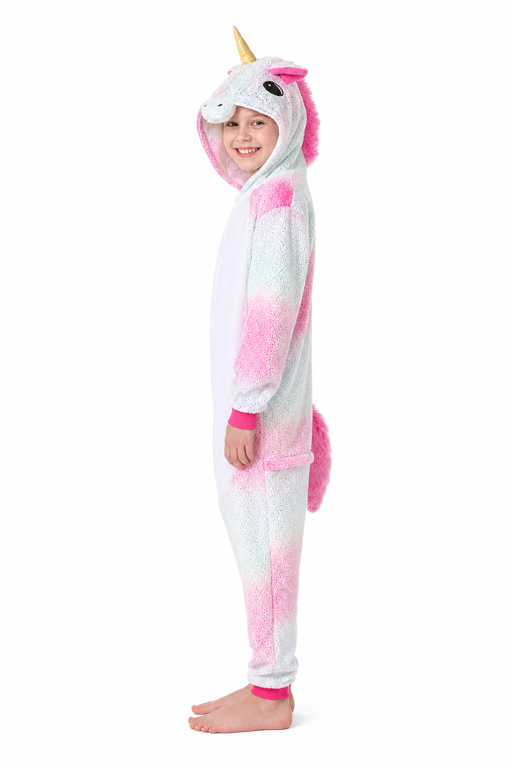 Kids' Hooded Pink and Mint Gradient Unicorn Plush Kigurumi Onesie