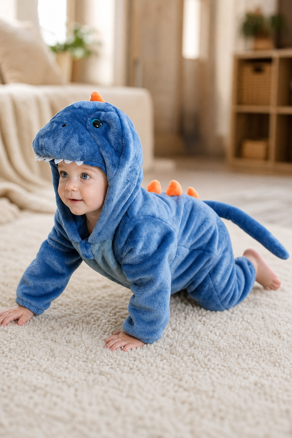 Baby Blue Plush Hooded Dinosaur Kigurumi Onesie