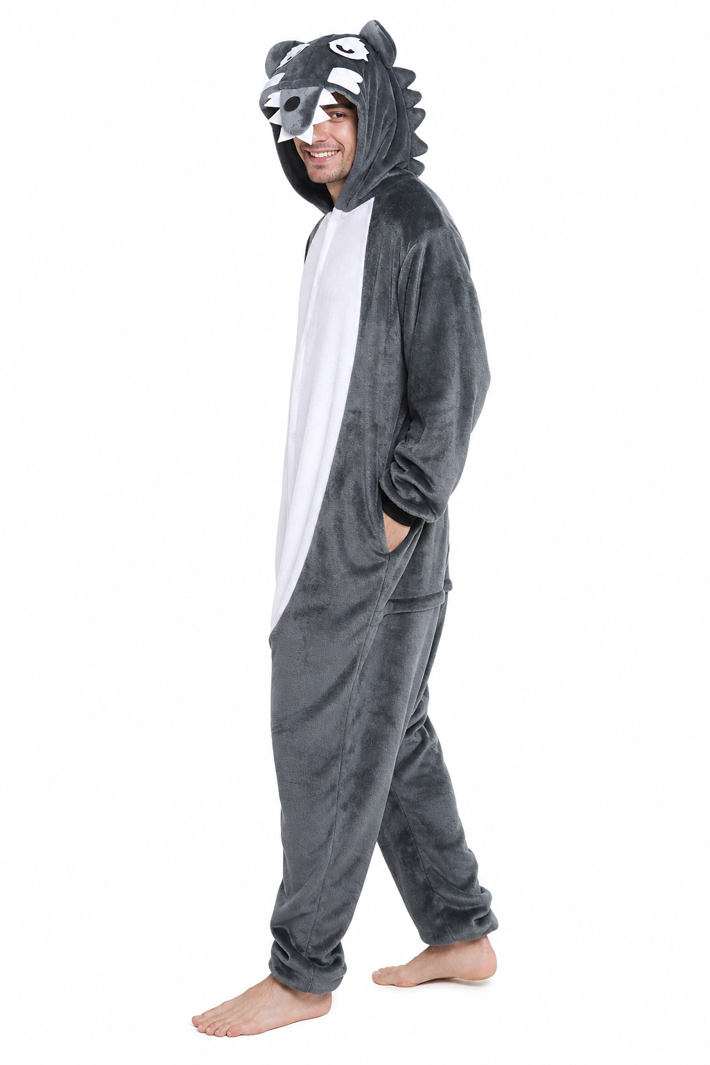 Adult Gray Plush Wolf Onesie