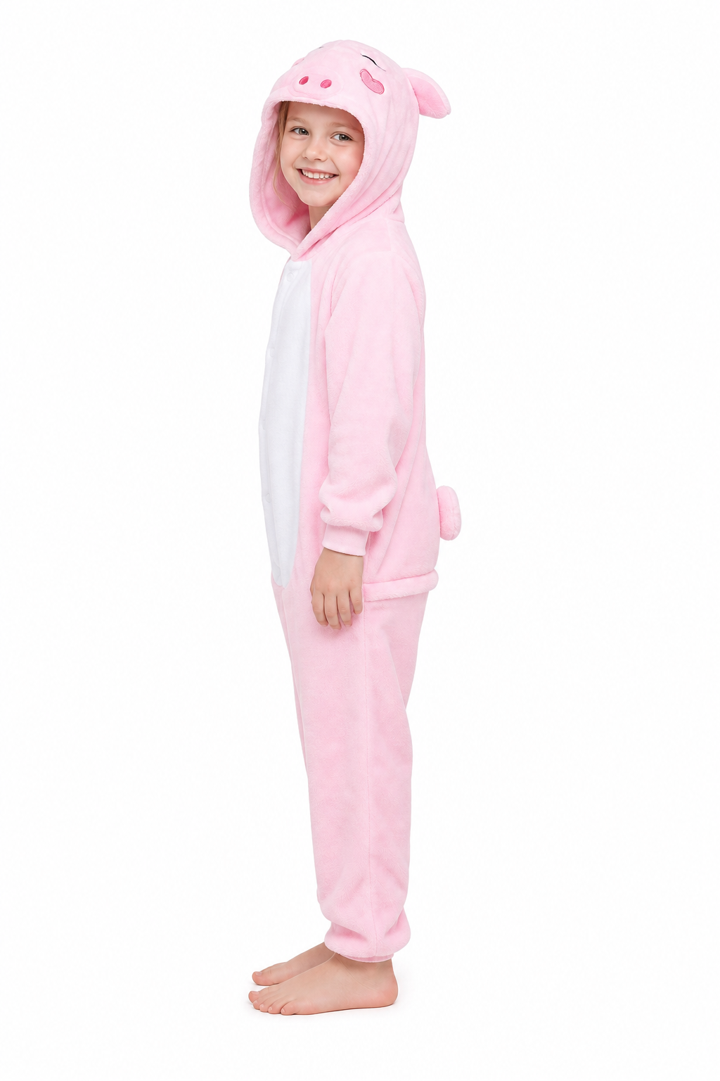 Kids' Hooded Rosy Pink Pig Kigurumi Onesie