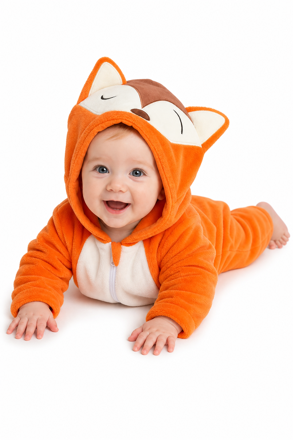 Baby Orange Plush Fox Hooded Onesie