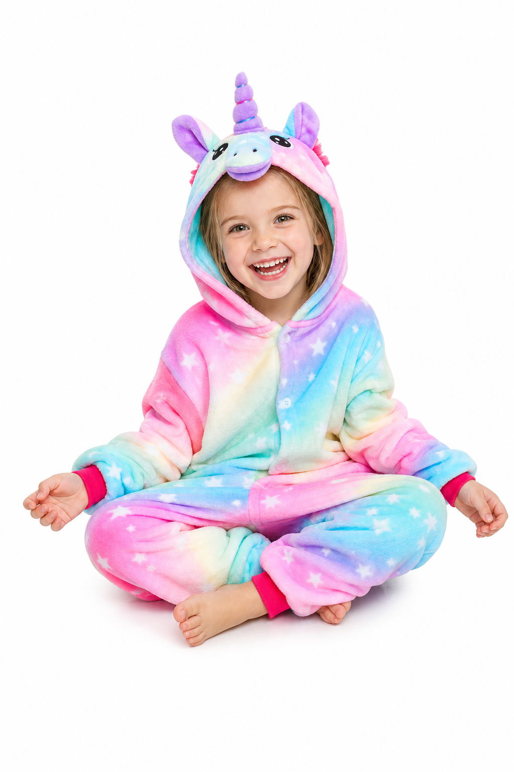 Kids' Hooded Pastel Rainbow Sky Unicorn Plush Kigurumi Onesie