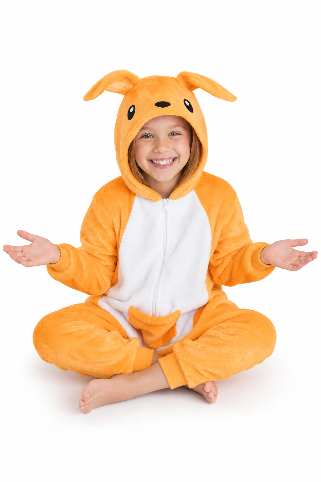 Kids' Hooded Orange Kangaroo Kigurumi Pajama Onesie