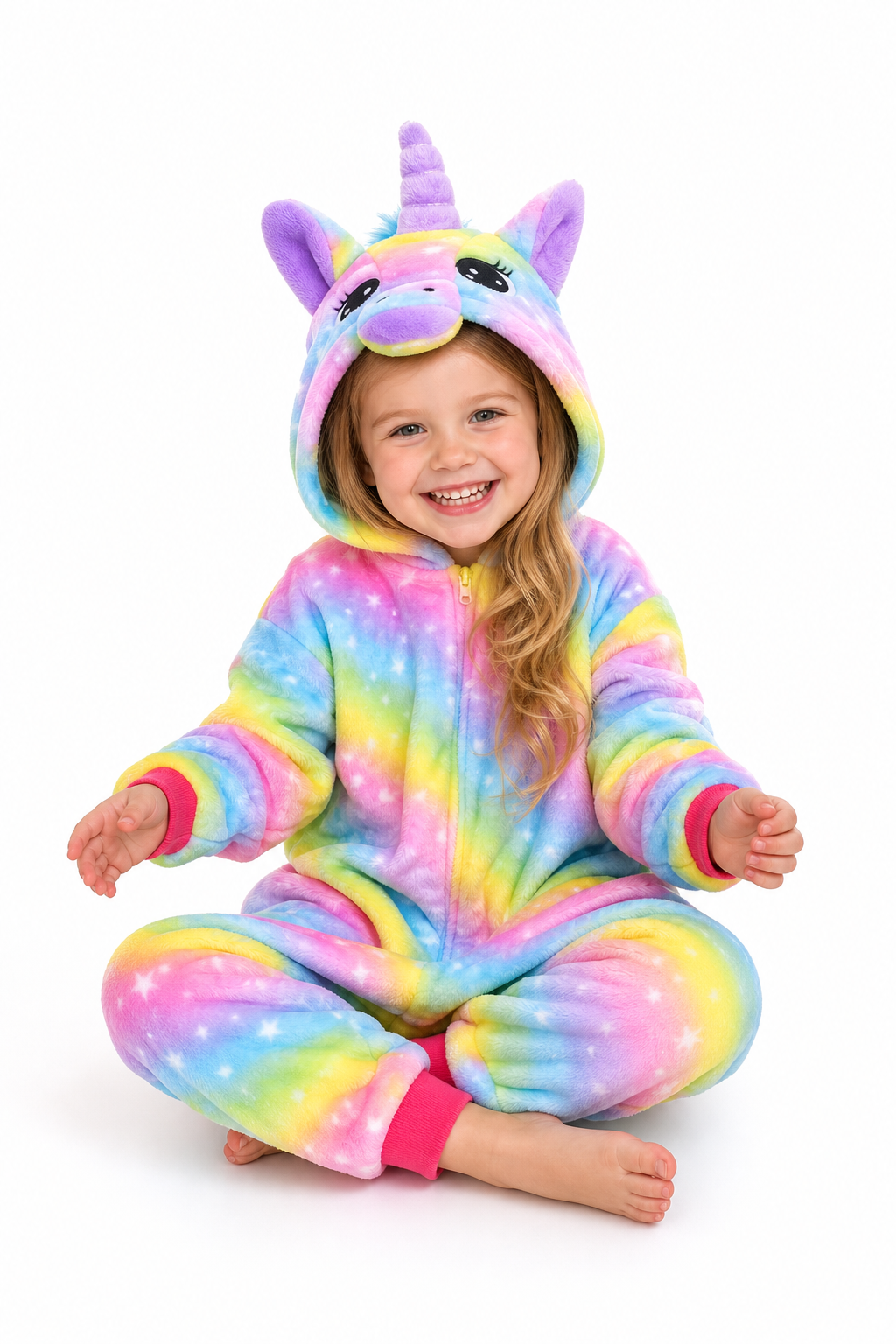 Kids' Hooded Bright Rainbow Star Unicorn Kigurumi Pajama Onesie