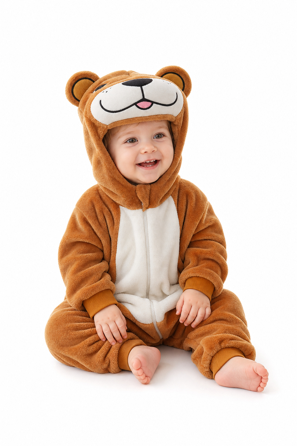 Baby Brown Plush Bear Hooded Onesie