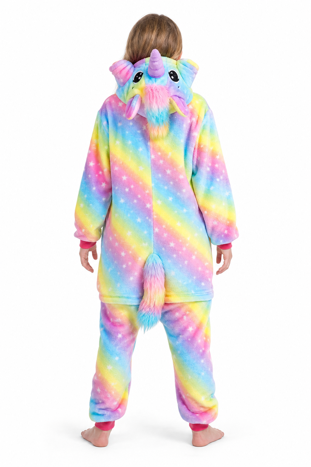 Kids' Hooded Bright Rainbow Star Unicorn Kigurumi Pajama Onesie