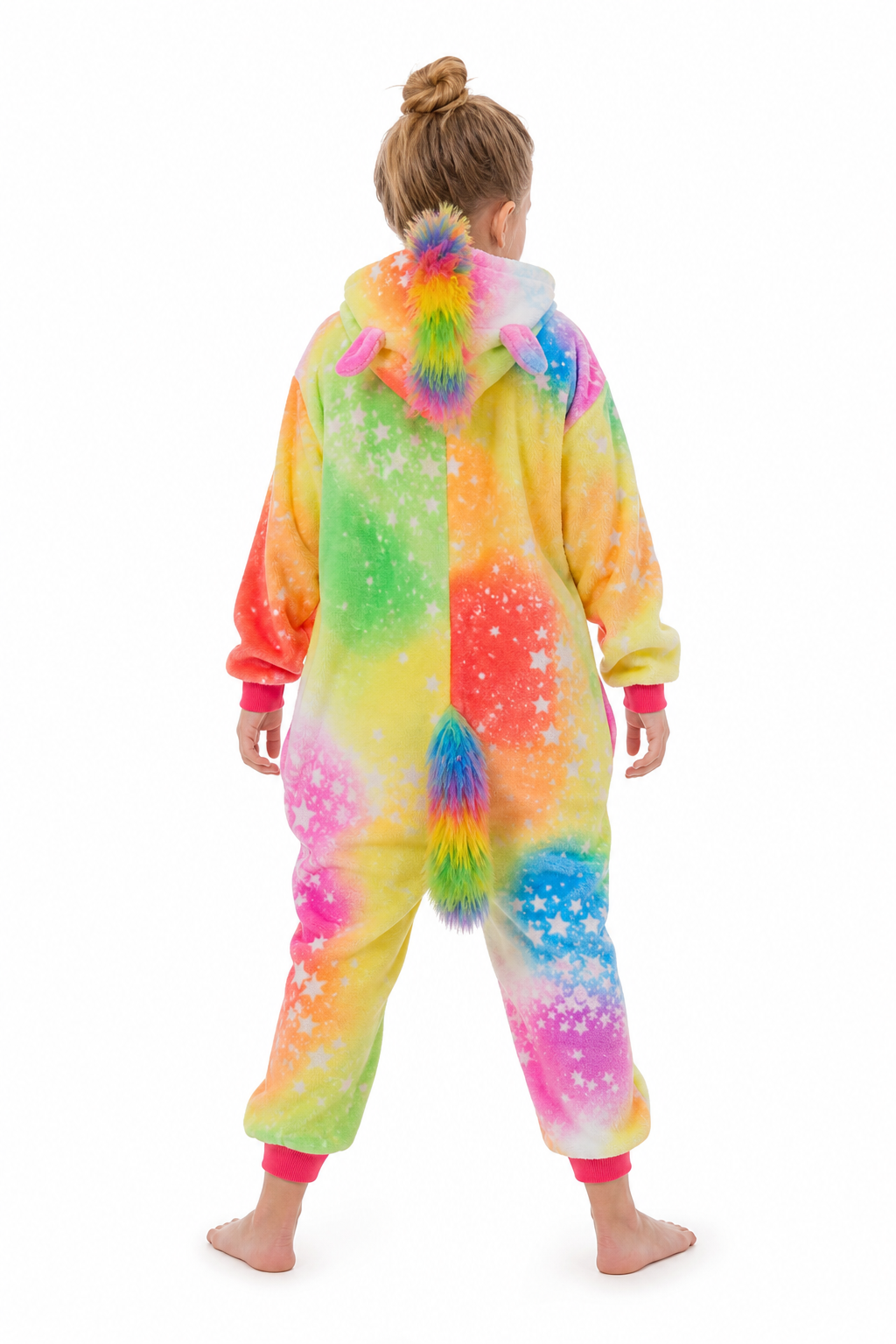 Kids' Hooded Rainbow Tie-Dye Star Unicorn Kigurumi Onesie
