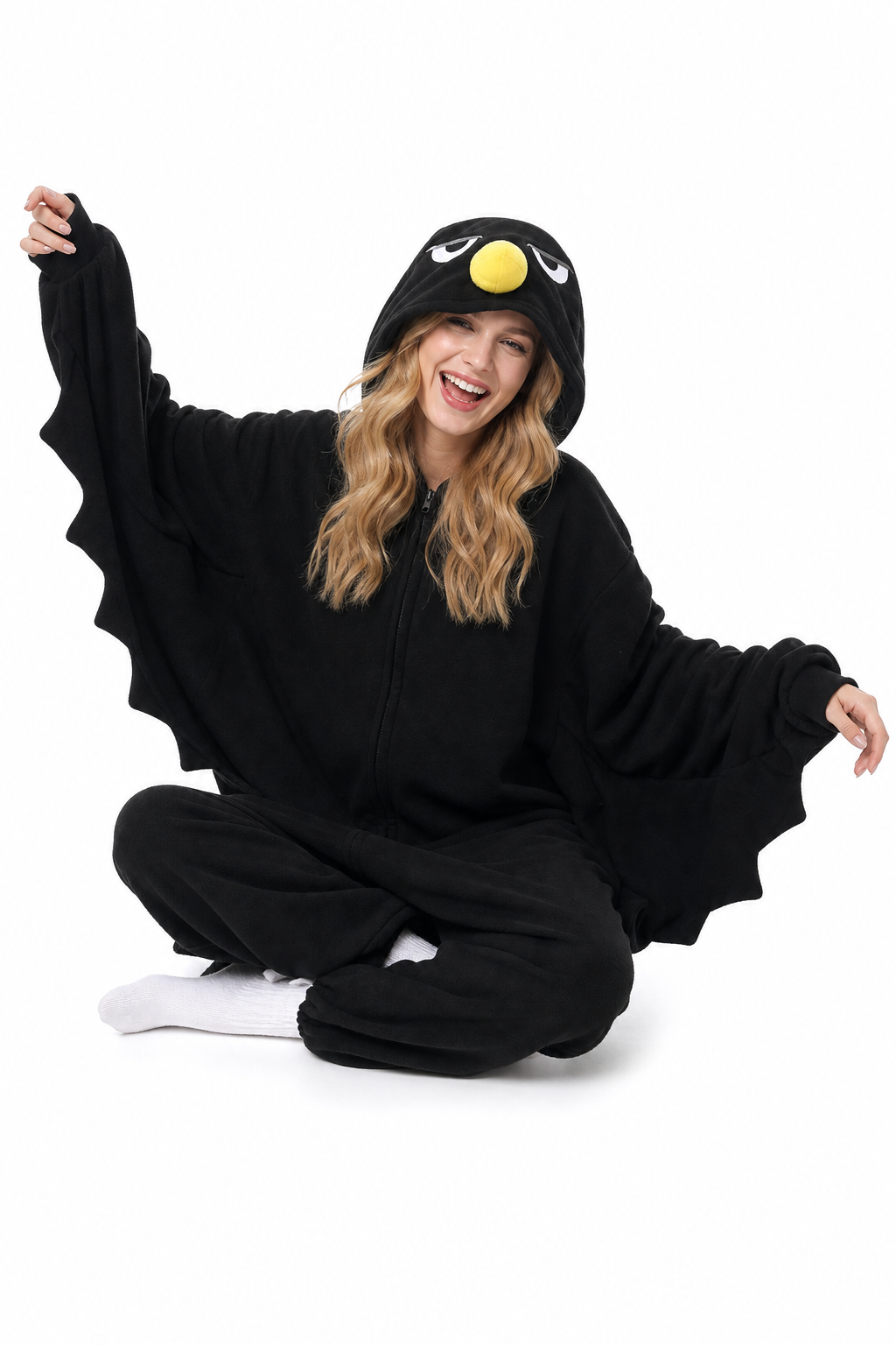 Adult Black Bat Kigurumi with Scalloped Wings