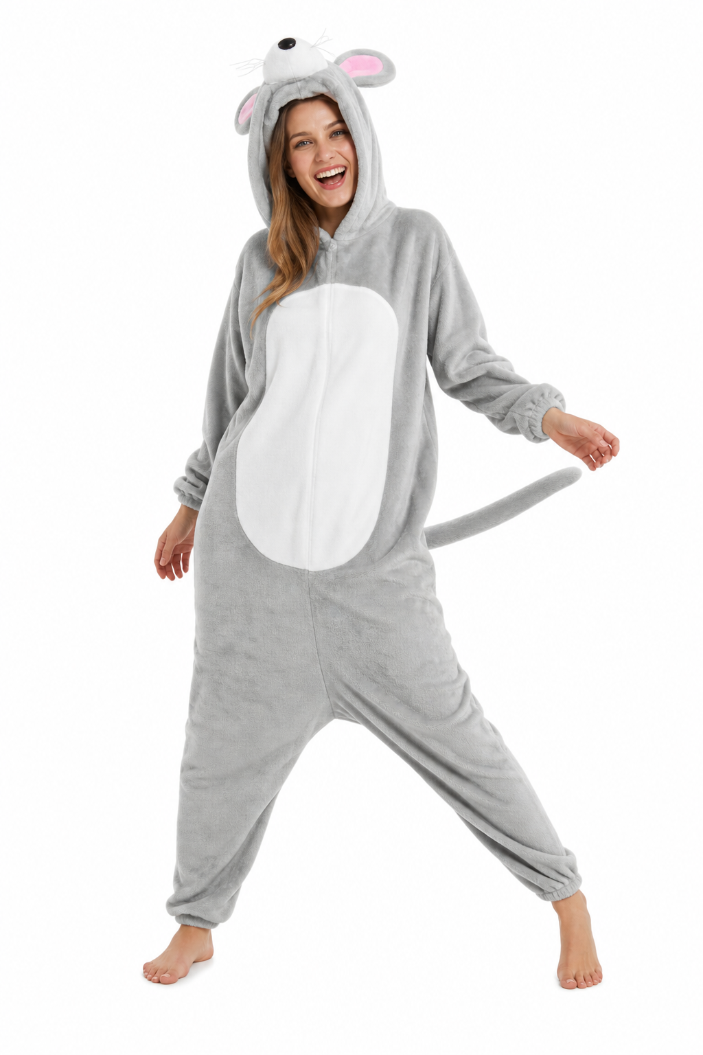 Adult Soft Plush Gray Mouse Kigurumi with Tail