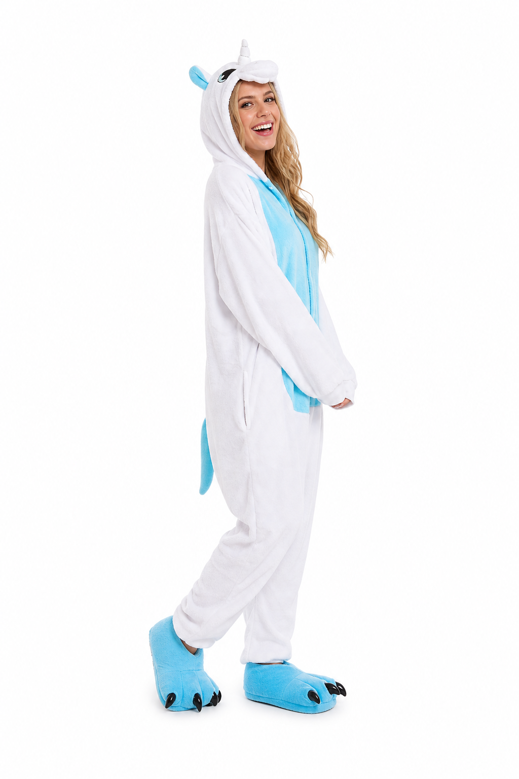 Adult Hooded White & Blue Unicorn Kigurumi Onesie