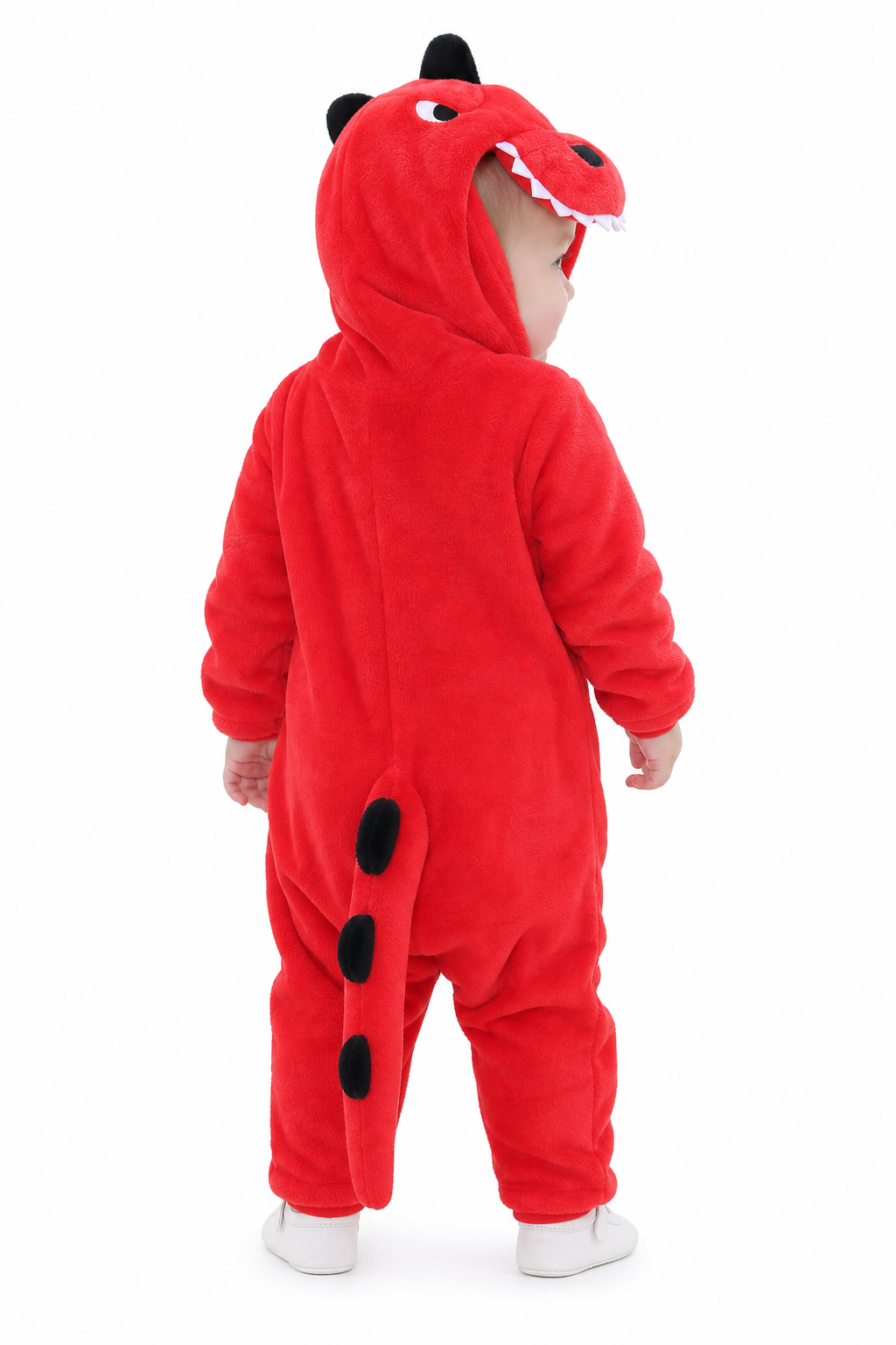 Baby Red Plush Dinosaur Hooded Onesie