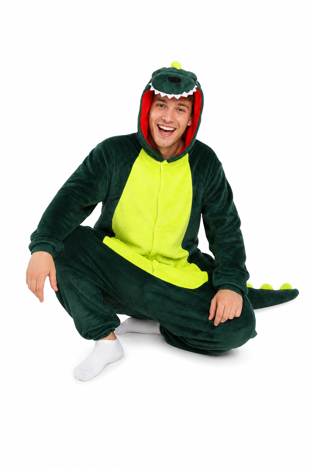 Adult Hooded Dark Green Dinosaur Kigurumi Onesie