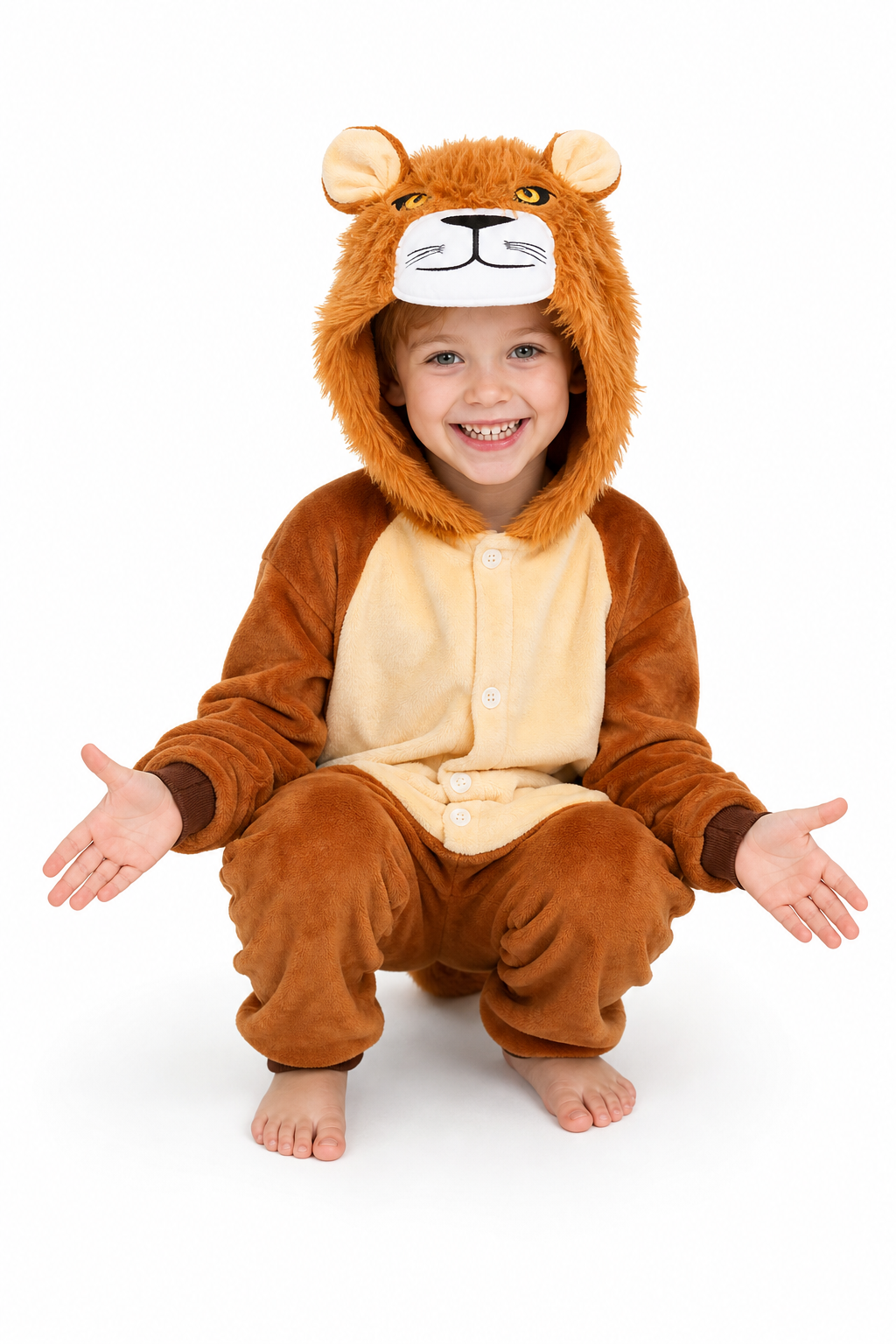 Kids' Hooded Brown Lion Kigurumi Onesie