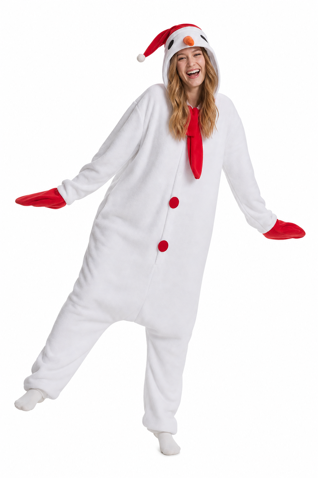 Adult Snowman Kigurumi with Red Scarf and Santa Hat