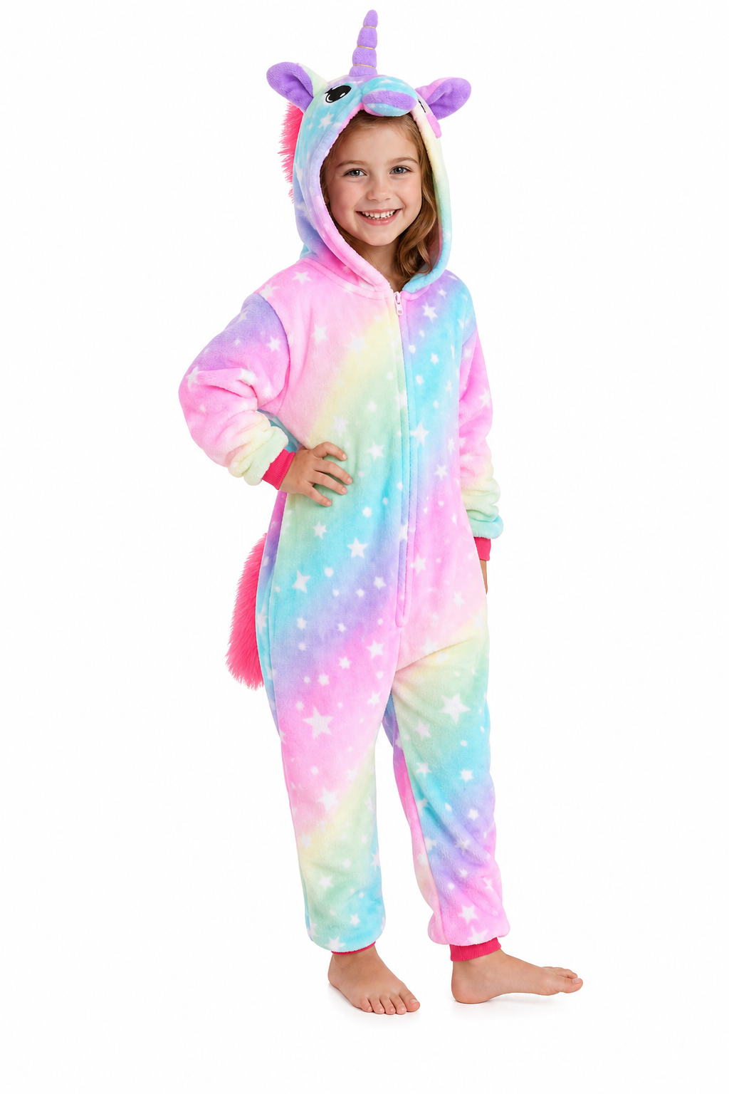 Kids' Hooded Pastel Rainbow Sky Unicorn Plush Kigurumi Onesie