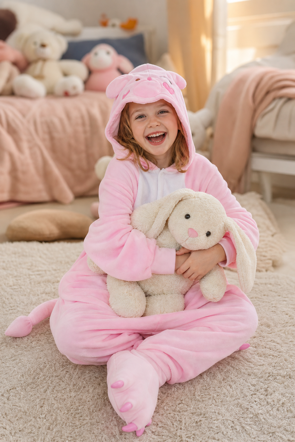 Kids' Hooded Baby Pink Pig Kigurumi Pajama Onesie