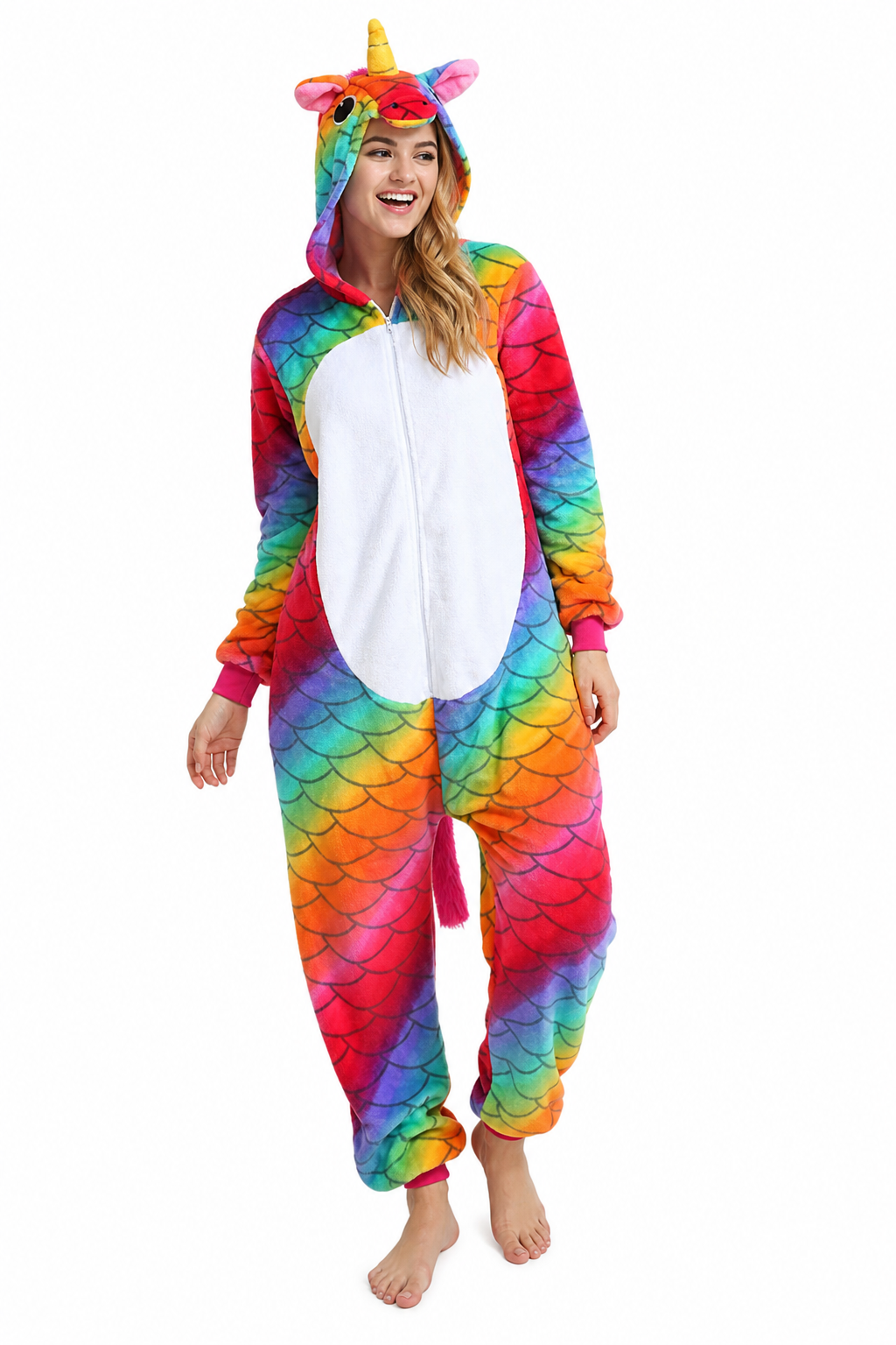 Adult Hooded Rainbow Scale Unicorn Kigurumi Onesie