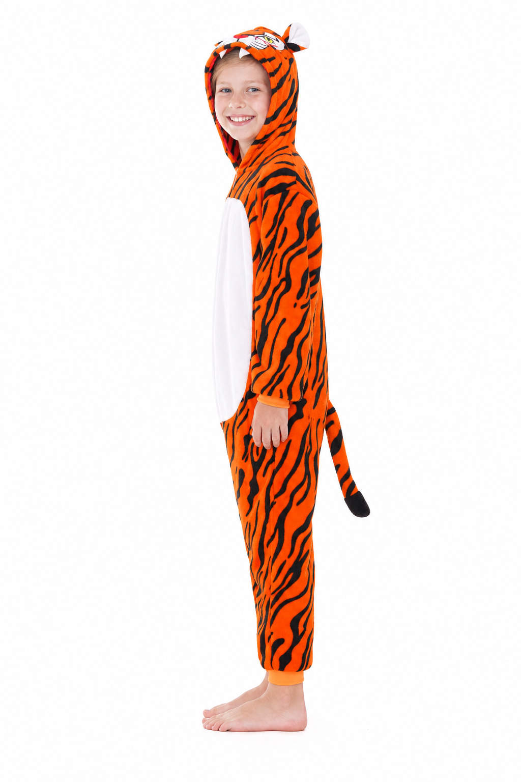 Kids' Hooded Orange Tiger Plush Kigurumi Onesie