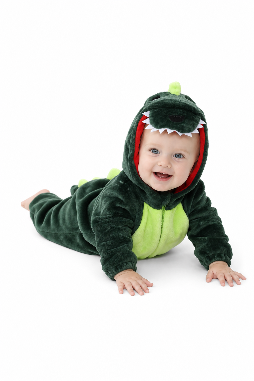 Plush Dark Green Baby Dino Onesie with Green Belly