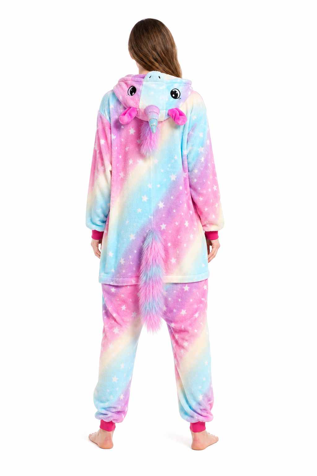 Adult Hooded Pastel Rainbow Star Stripe Unicorn Kigurumi Onesie