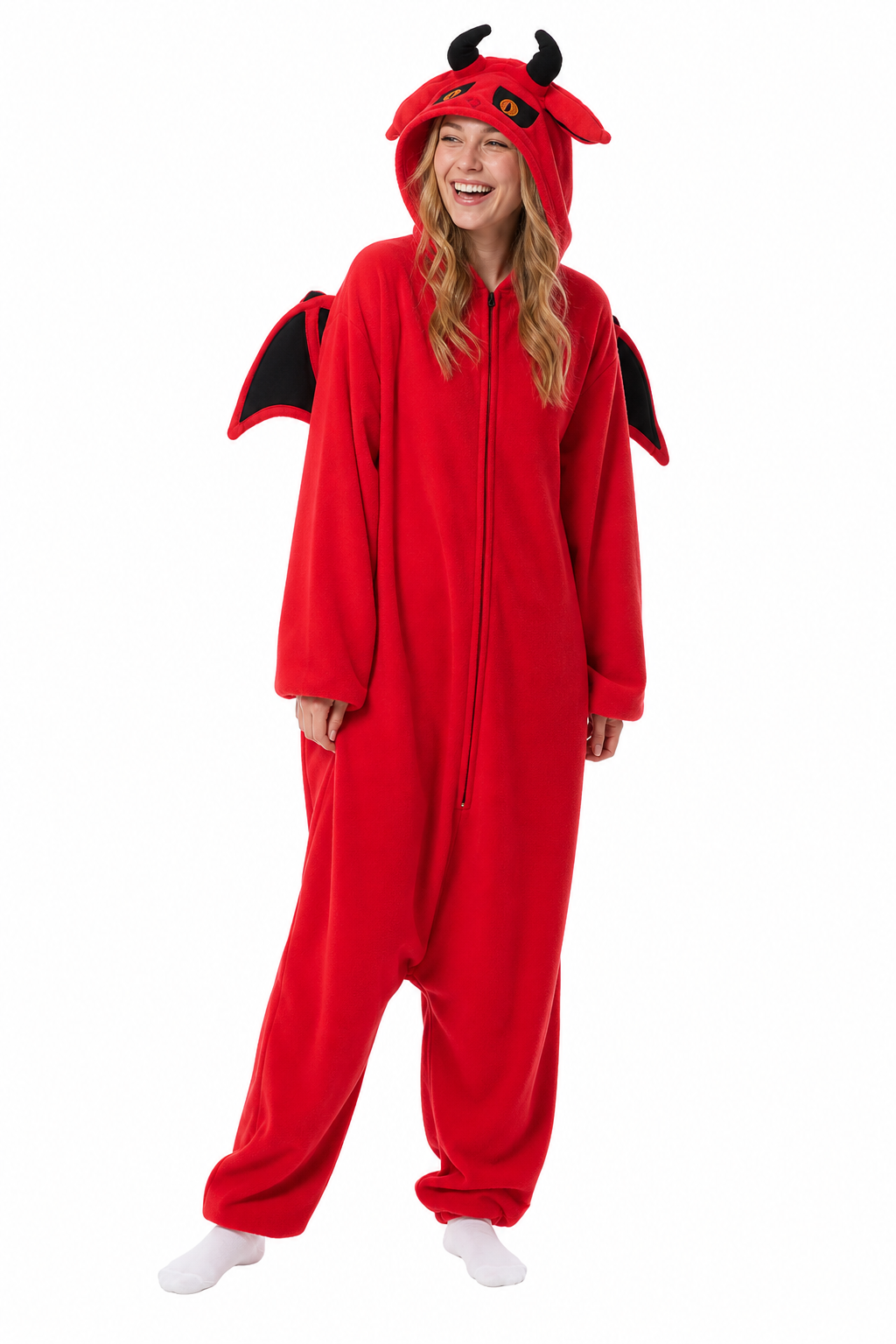 Adult Red Devil Hooded Kigurumi with Wings