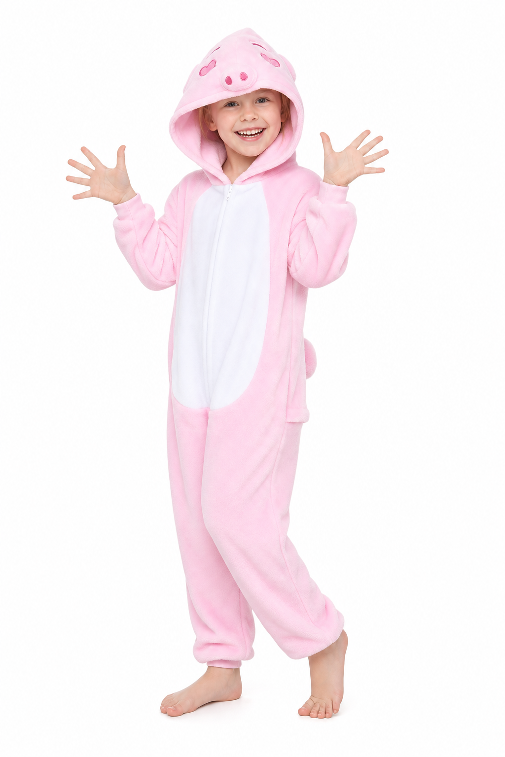 Kids' Hooded Rosy Pink Pig Kigurumi Onesie