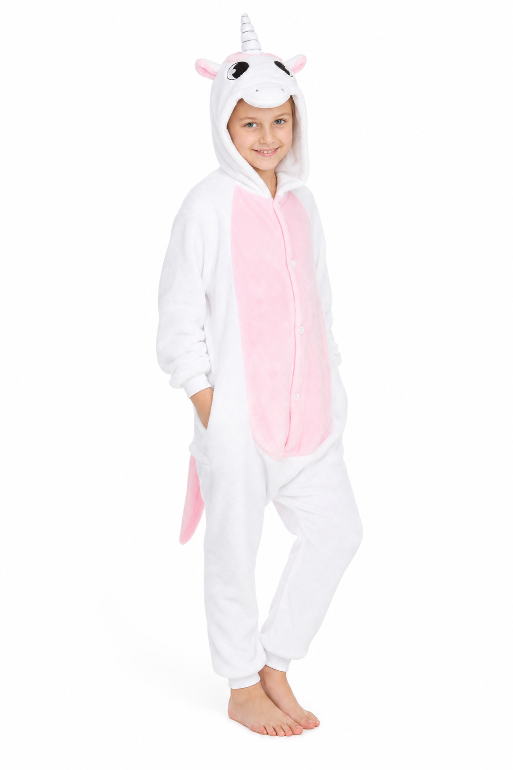Kids' Hooded White with Pink Belly Unicorn Kigurumi Costume Onesie