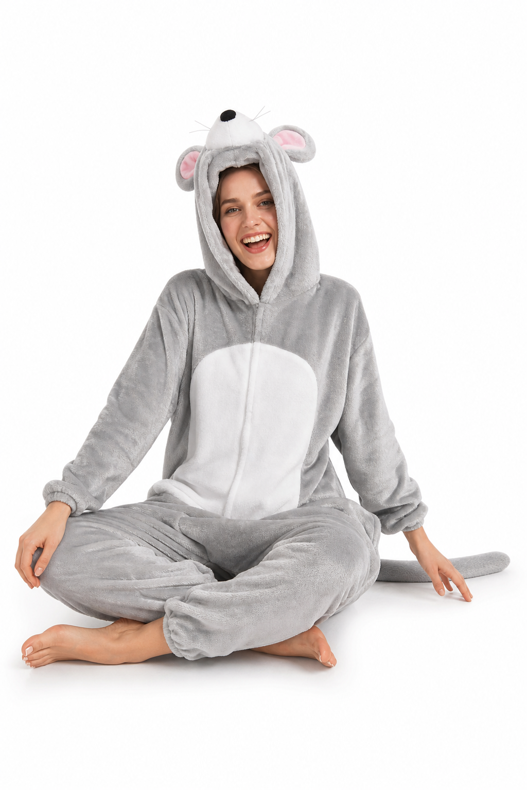 Adult Soft Plush Gray Mouse Kigurumi with Tail